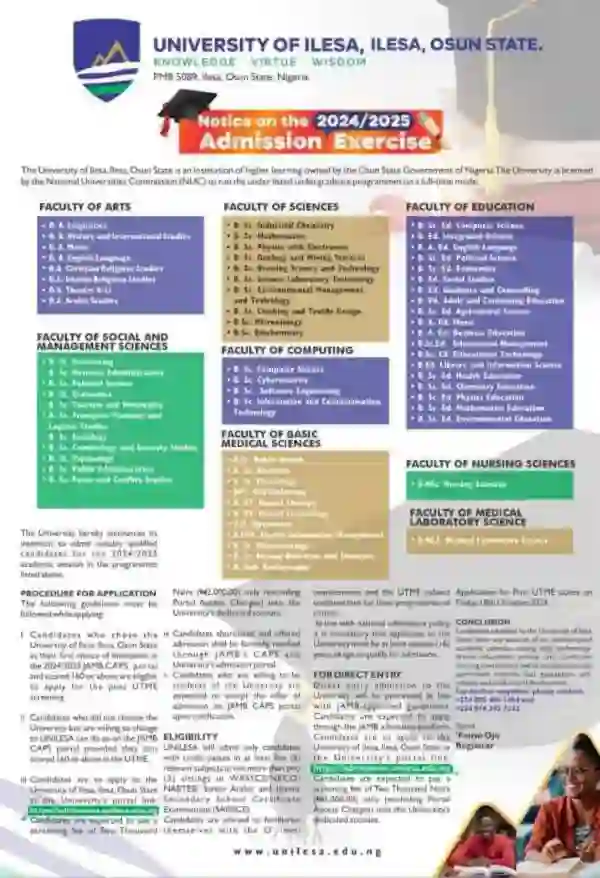 UNILESA UTME/DE Admission Form 2024/25