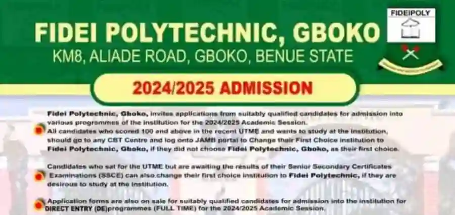 Fidei Poly Gboko UTME/DE Admission Form 2024/2025